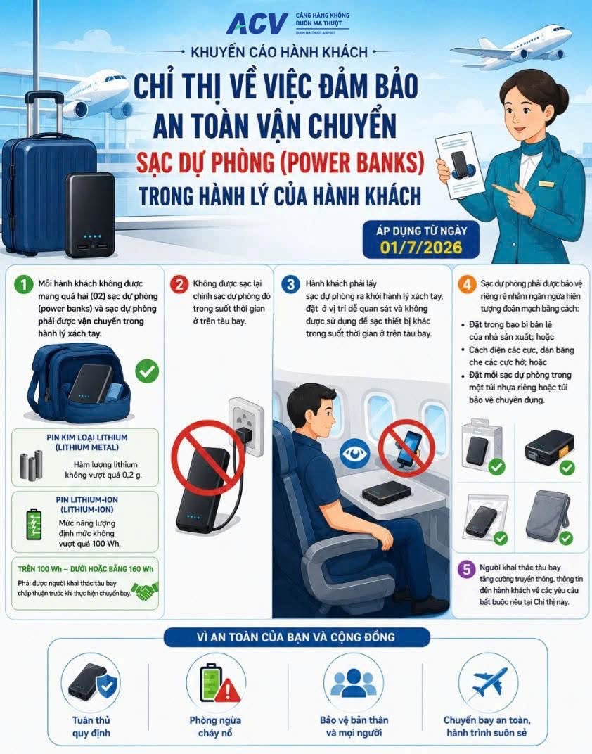 THÔNG BÁO QUAN TRỌNG: QUY ĐỊNH MỚI VỀ SẠC DỰ PHÒNG TRÊN MÁY BAY