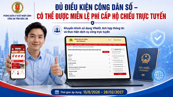 Tích hợp đầy đủ thông tin trên VNeID, có thể được miễn lệ phí cấp hộ chiếu trực tuyến